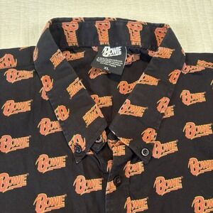 Men's David Bowie Logo Bowie Pattern (All Over Print) Dress Shirt XL Black Butto